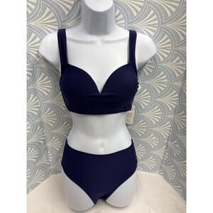 New Cupshe navy bikini set two piece swimsuit X-Small high waisted v wire